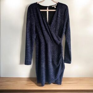 🗽Speechless Women's Juniors' Blue Long Sleeve Metallic Faux Wrap Dress Size XXL